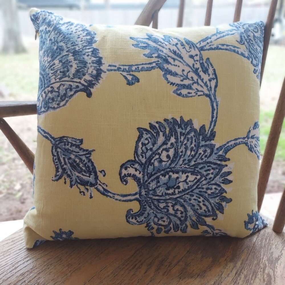 Behati Floral Downfill Throw Pillow Yellow Blue 17"x17"x6"